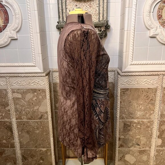 RXB. Sz XL. Asymmetrical. Brown Paisley Embellished Tunic Pullover. Lace B103 - Picture 4 of 5